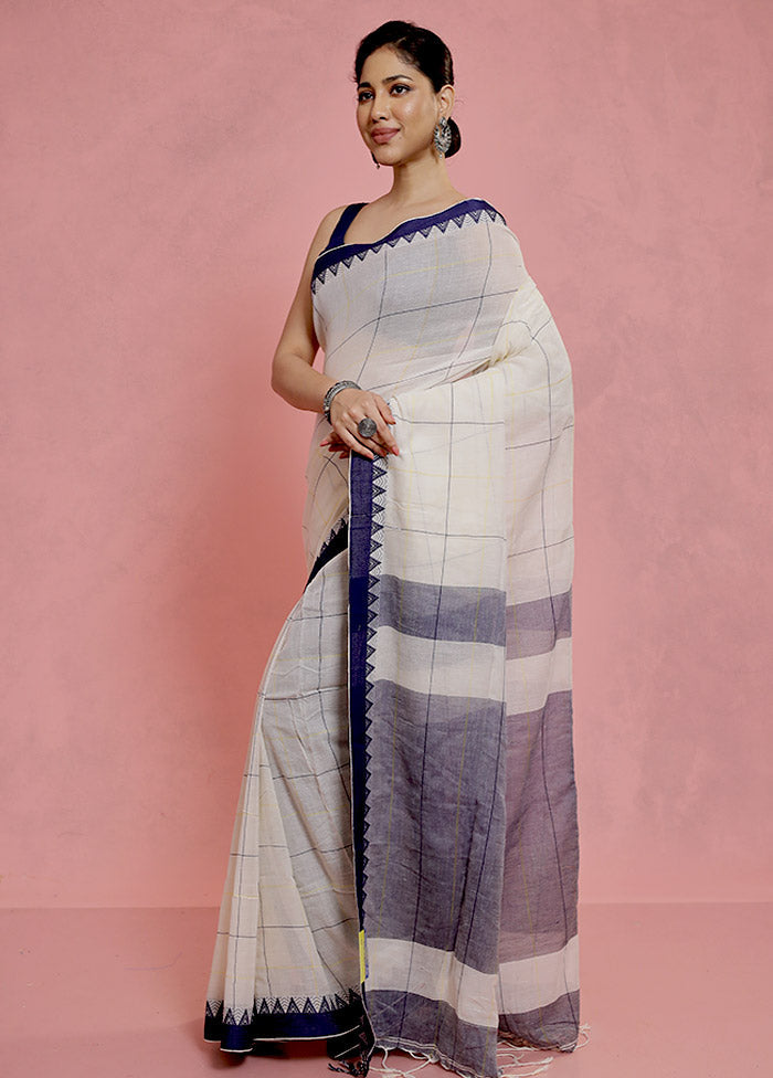 White Cotton Saree With Blouse Piece