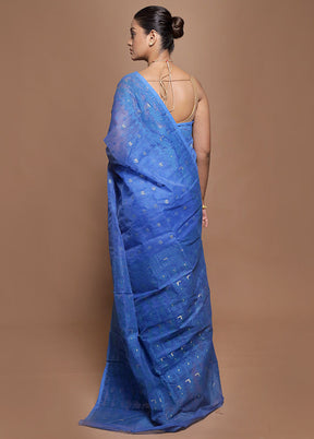 Blue Tant Jamdani Saree Without Blouse Piece