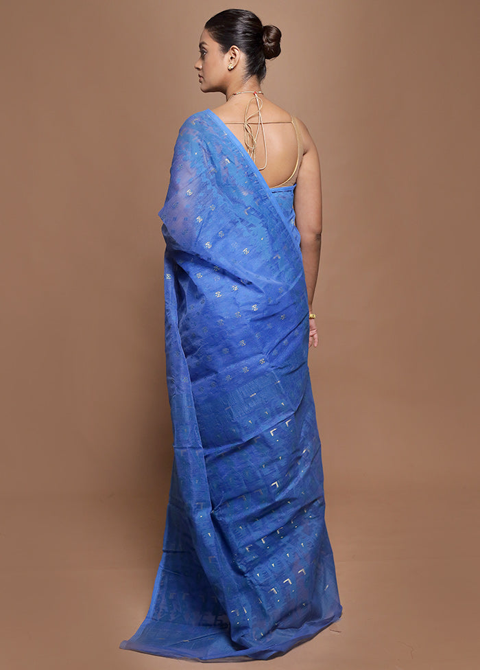 Blue Tant Jamdani Saree Without Blouse Piece