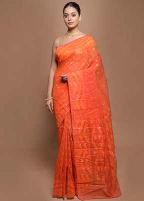 Orange Tant Jamdani Saree Without Blouse Piece