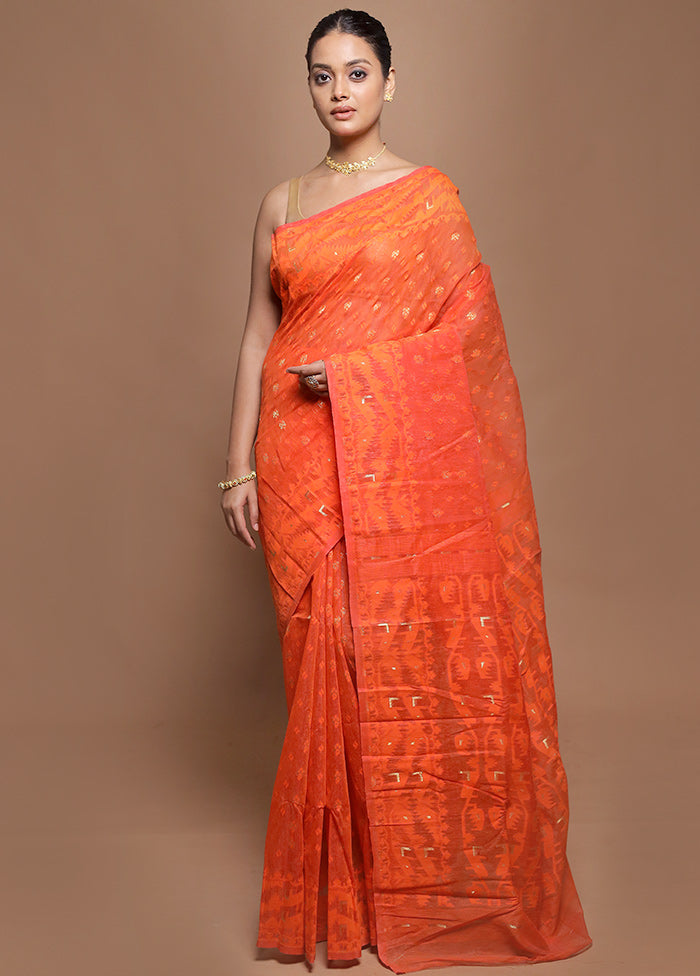 Orange Tant Jamdani Saree Without Blouse Piece