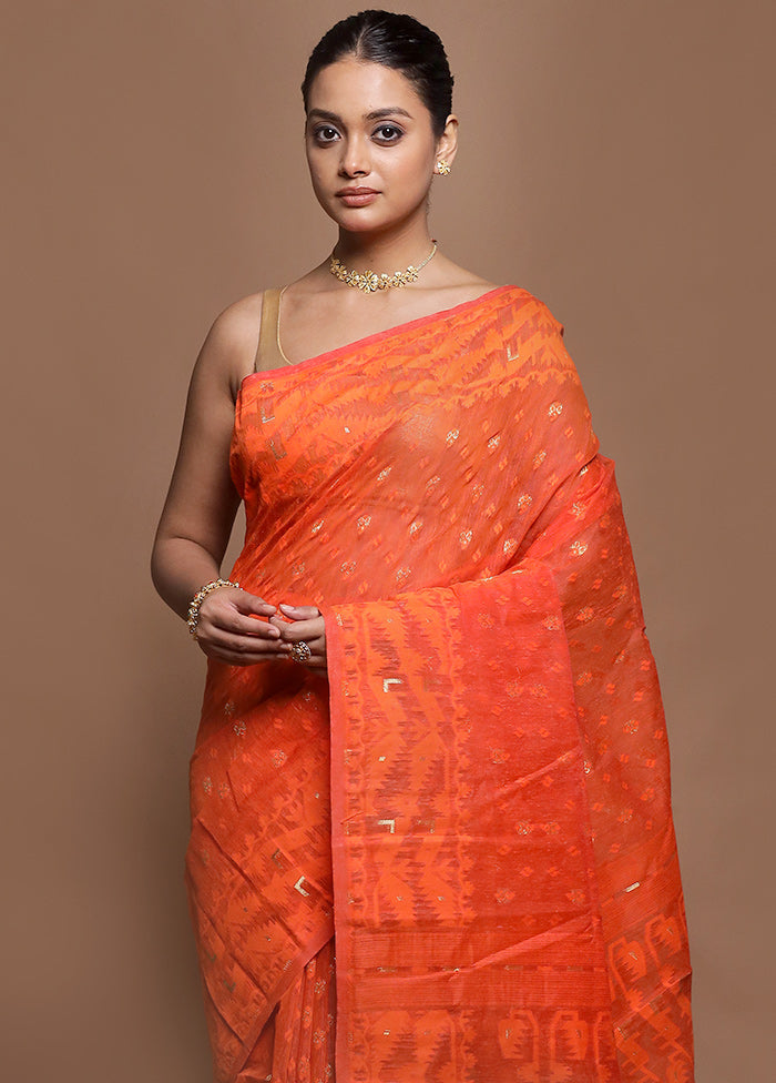Orange Tant Jamdani Saree Without Blouse Piece