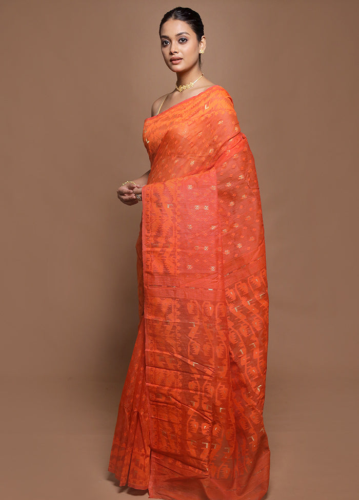 Orange Tant Jamdani Saree Without Blouse Piece