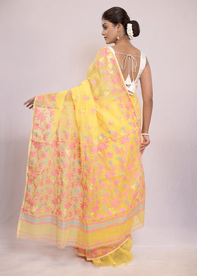 Yellow Tant Jamdani Saree Without Blouse Piece - Indian Silk House Agencies