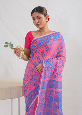 Pink Tant Jamdani Saree Without Blouse Piece