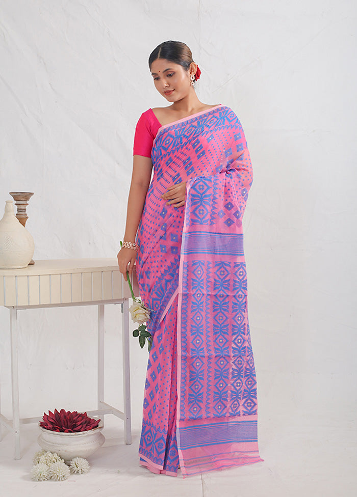 Pink Tant Jamdani Saree Without Blouse Piece