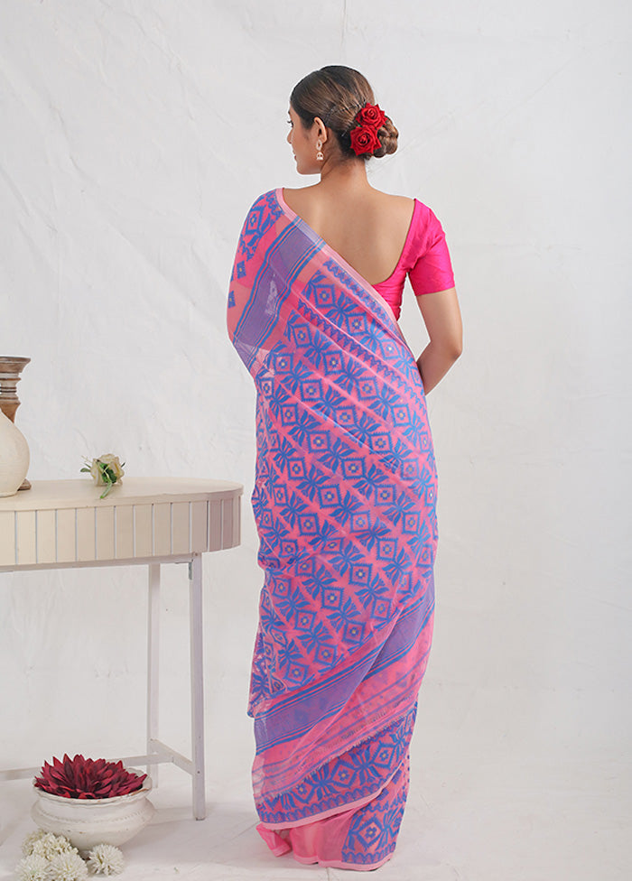 Pink Tant Jamdani Saree Without Blouse Piece