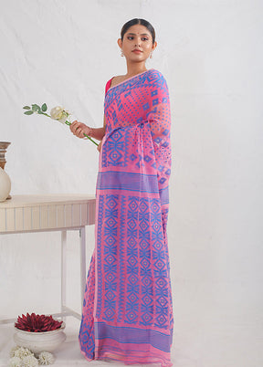 Pink Tant Jamdani Saree Without Blouse Piece