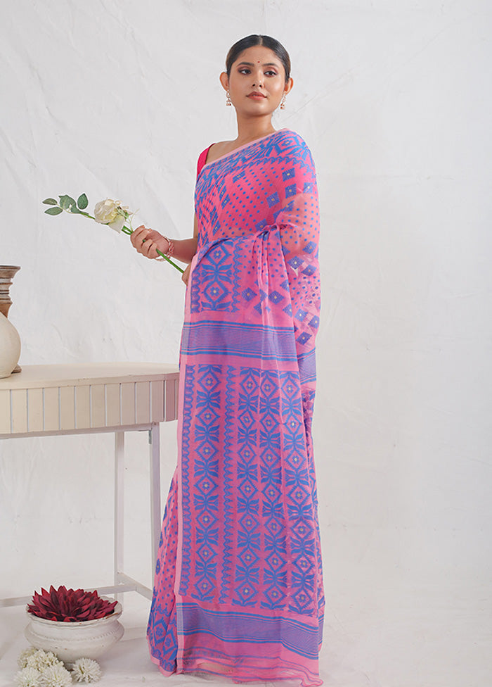 Pink Tant Jamdani Saree Without Blouse Piece