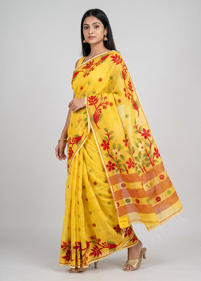 Yellow Cotton Saree With Blouse Piece