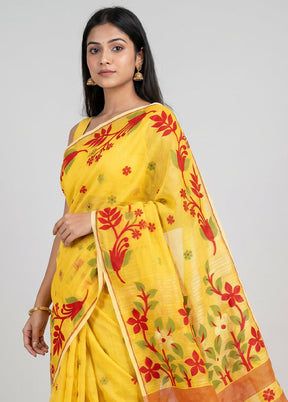 Yellow Cotton Saree With Blouse Piece