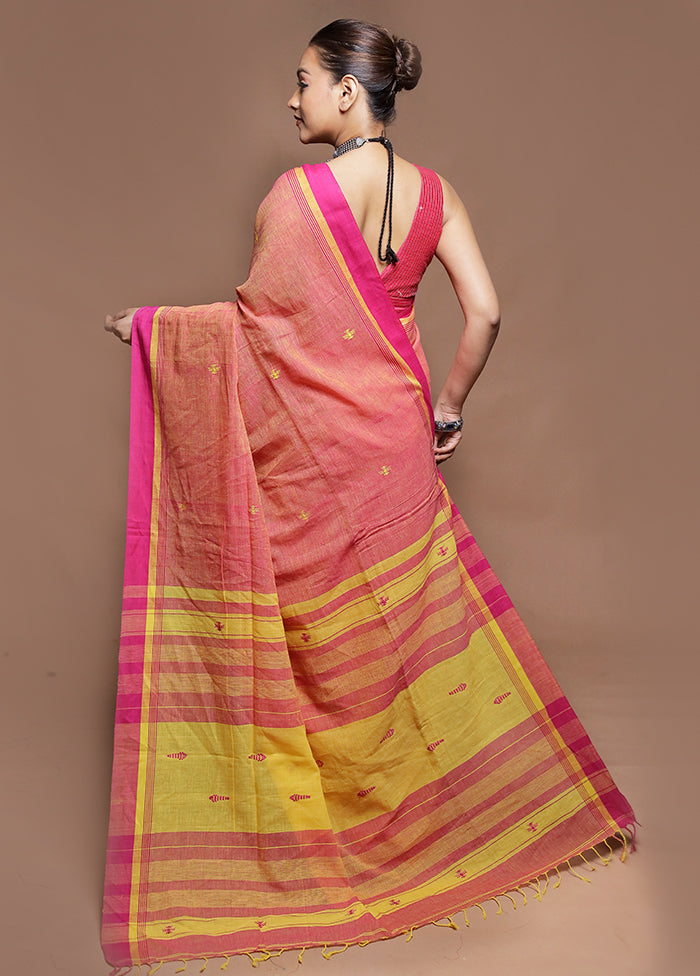 Pink Pure Cotton Saree With Blouse Piece