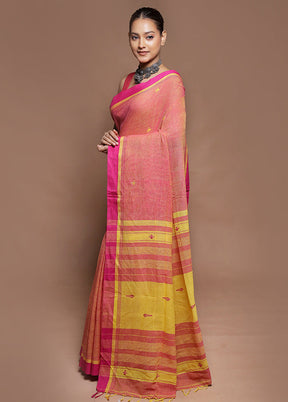 Pink Pure Cotton Saree With Blouse Piece