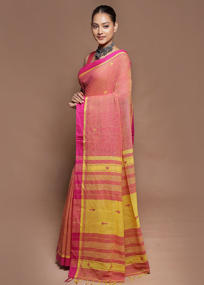 Pink Pure Cotton Saree With Blouse Piece