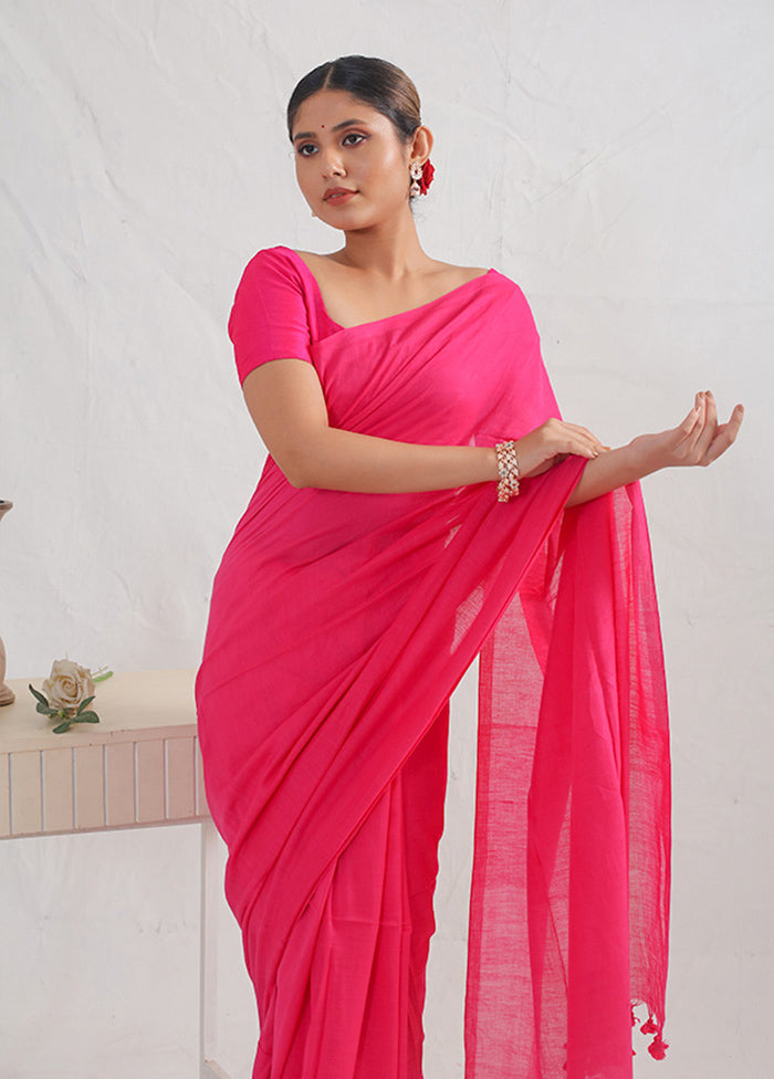 Pink Cotton Saree With Blouse Piece