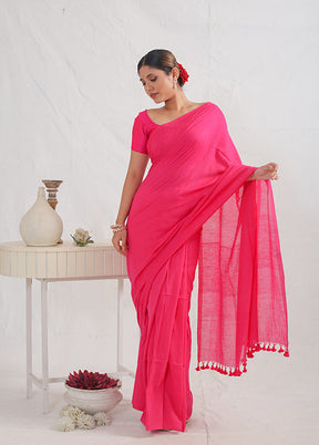 Pink Cotton Saree With Blouse Piece