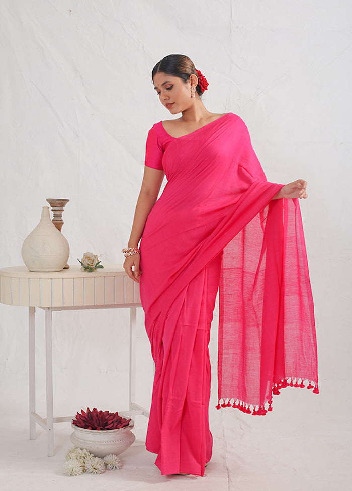 Pink Cotton Saree With Blouse Piece