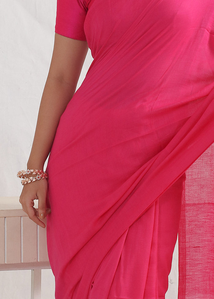 Pink Cotton Saree With Blouse Piece