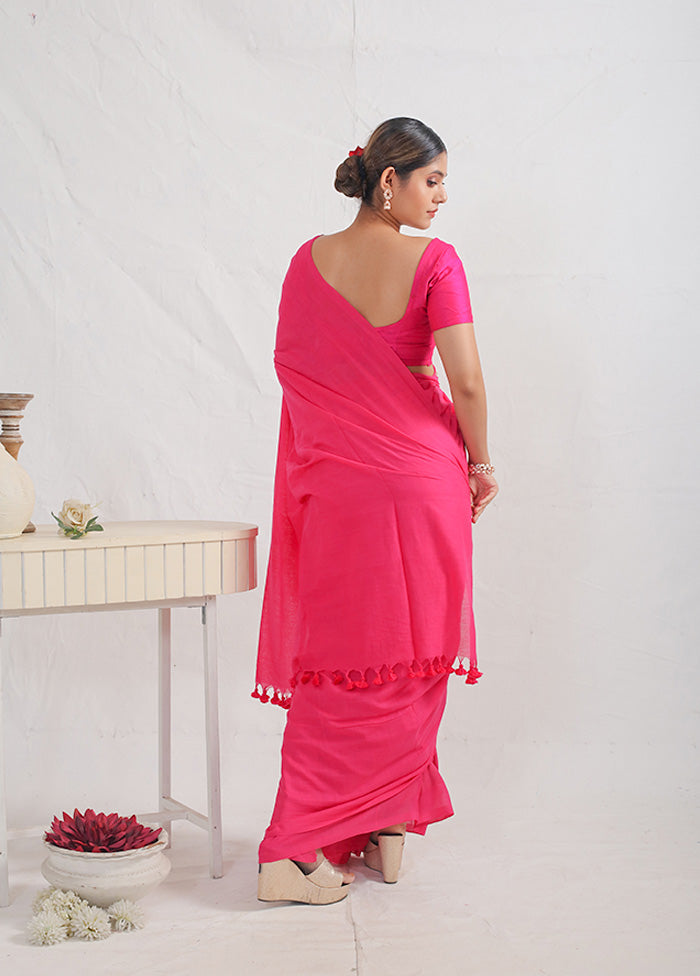 Pink Cotton Saree With Blouse Piece