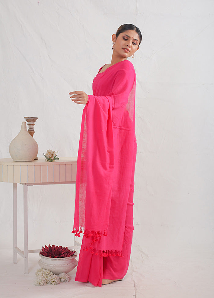 Pink Cotton Saree With Blouse Piece