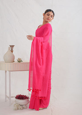 Pink Cotton Saree With Blouse Piece