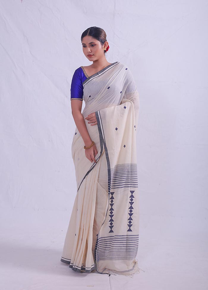 Cream Matka Silk Saree With Blouse Piece