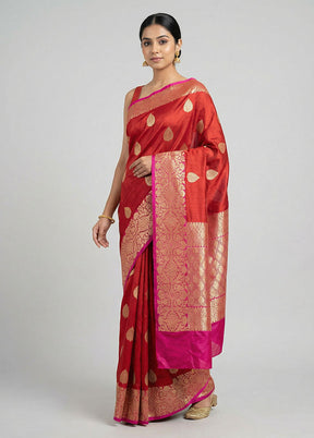 Maroon Handloom Katan Pure Silk Saree With Blouse Piece