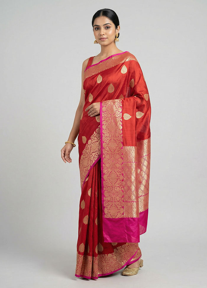 Maroon Handloom Katan Pure Silk Saree With Blouse Piece