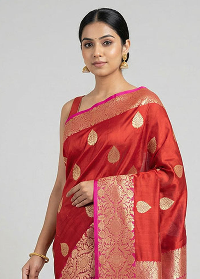 Maroon Handloom Katan Pure Silk Saree With Blouse Piece