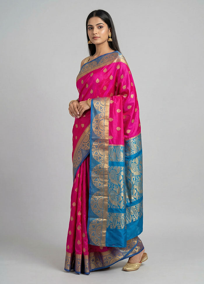 Pink Handloom Kanjivaram Pure Silk Saree With Blouse Piece