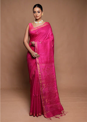 Pink Handloom Matka Pure Silk Saree With Blouse Piece