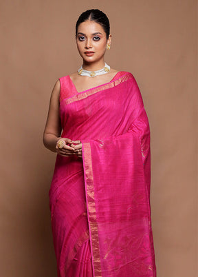 Pink Handloom Matka Pure Silk Saree With Blouse Piece