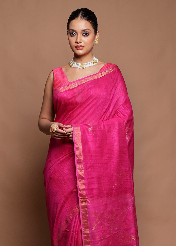 Pink Handloom Matka Pure Silk Saree With Blouse Piece