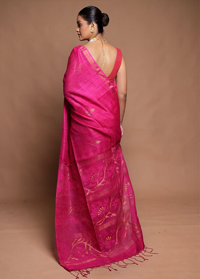 Pink Handloom Matka Pure Silk Saree With Blouse Piece