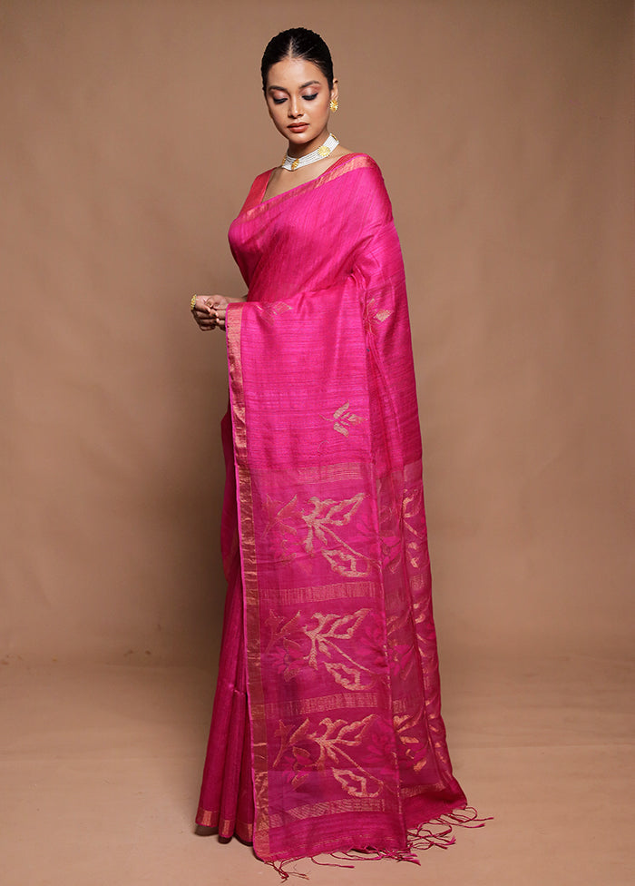 Pink Handloom Matka Pure Silk Saree With Blouse Piece