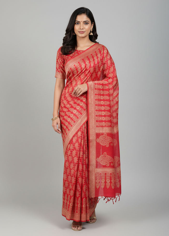 Pink Printed Silk Saree Without Blouse Piece