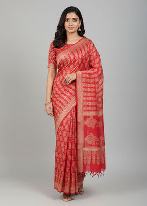 Pink Printed Silk Saree Without Blouse Piece