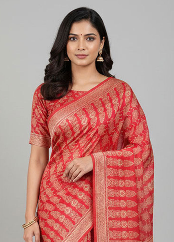 Pink Printed Silk Saree Without Blouse Piece