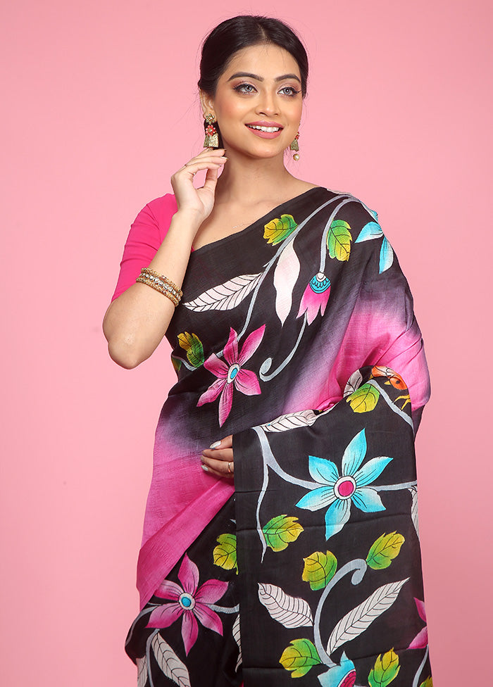 Black Printed Pure Silk Saree With Blouse Piece - Indian Silk House Agencies