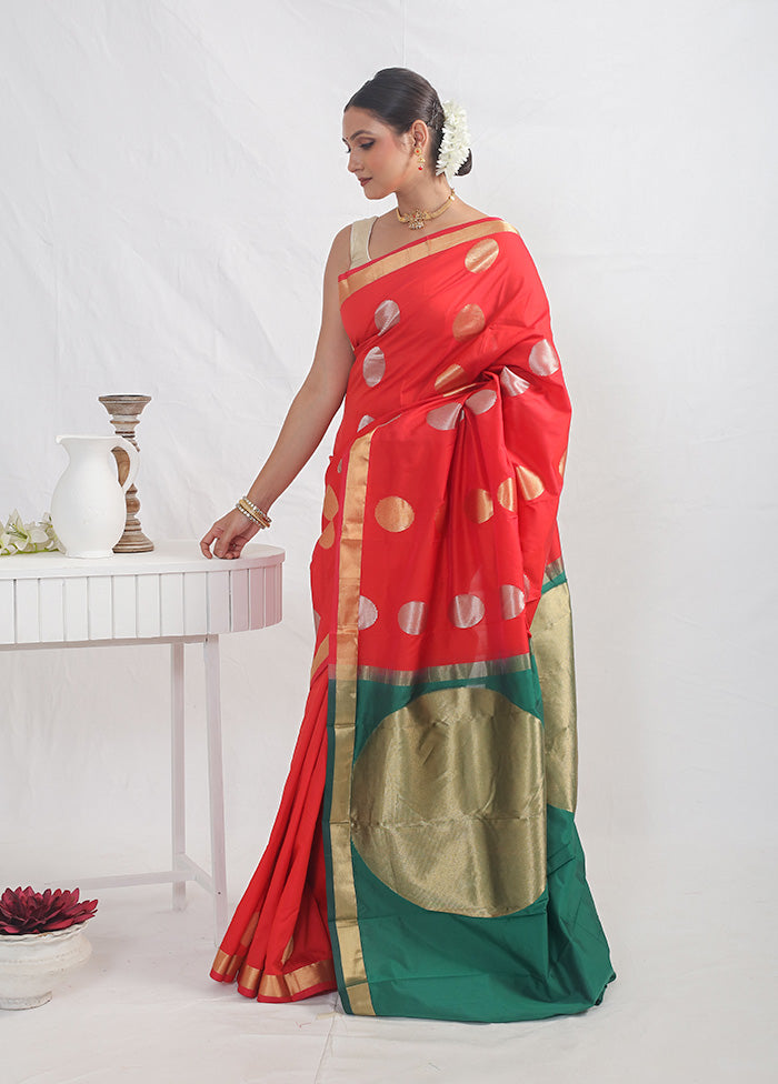 Red Kanjivaram Silk Saree With Blouse Piece