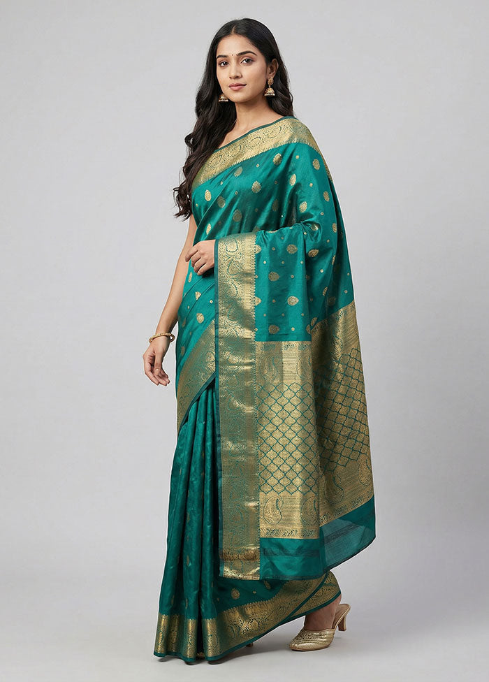 Green Kanjivaram Silk Saree With Blouse Piece