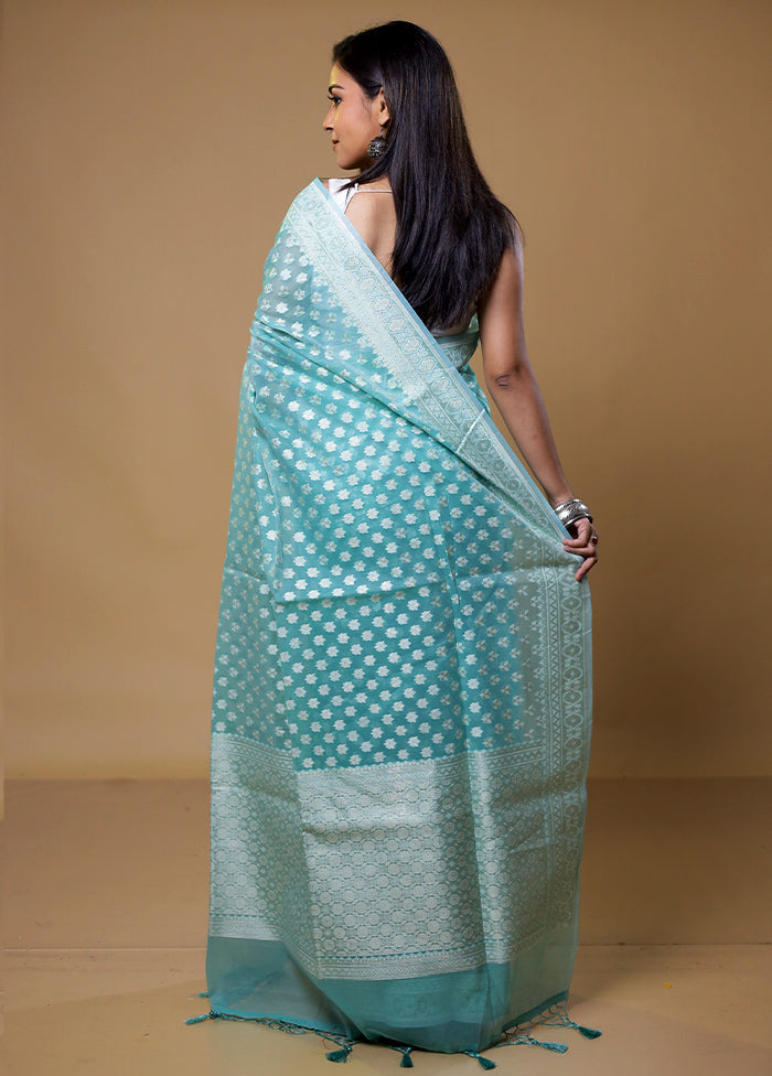 Blue Kora Silk Saree With Blouse Piece