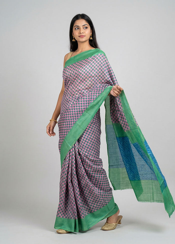 Pink Printed Silk Saree Without Blouse Piece