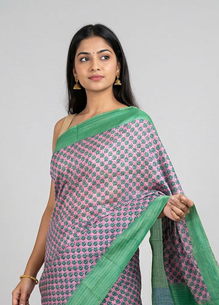 Pink Printed Silk Saree Without Blouse Piece