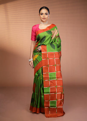 Green Printed Pure Silk Saree Without Blouse Piece