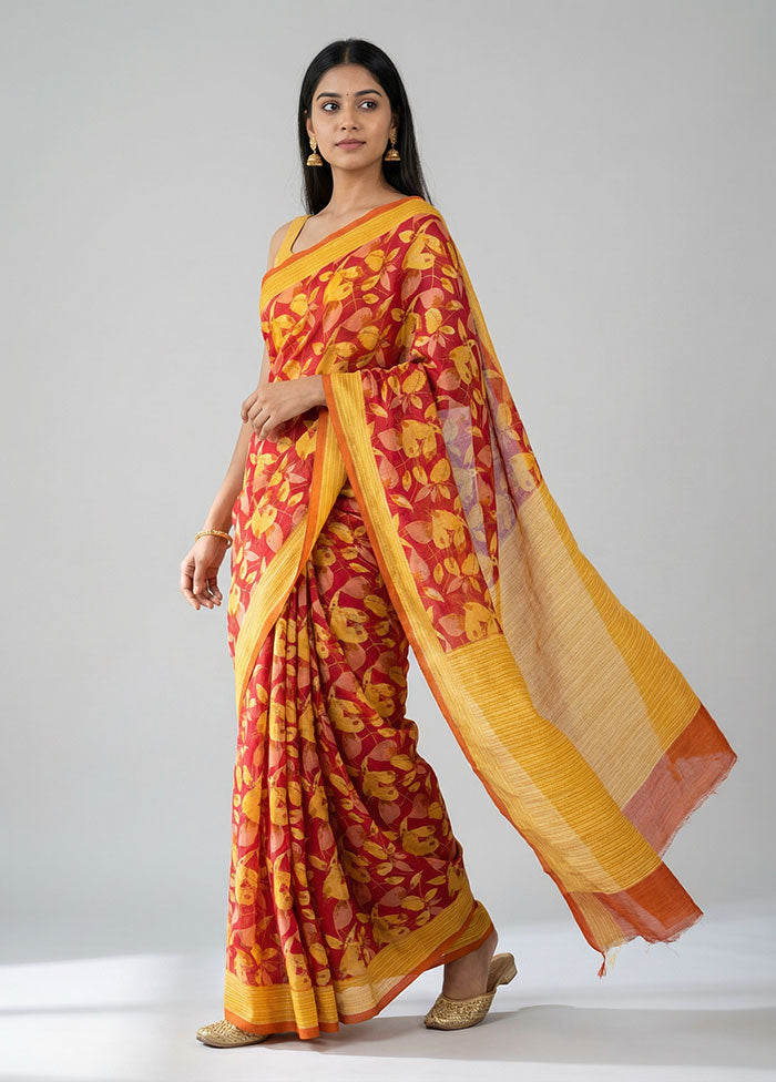 Pink Printed Silk Saree Without Blouse Piece