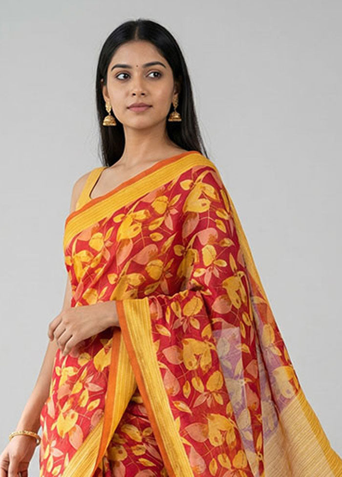 Pink Printed Silk Saree Without Blouse Piece