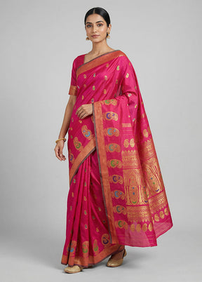 Pink Gadwal Pure Silk Saree Without Blouse Piece