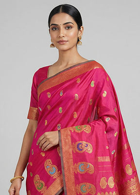 Pink Gadwal Pure Silk Saree Without Blouse Piece