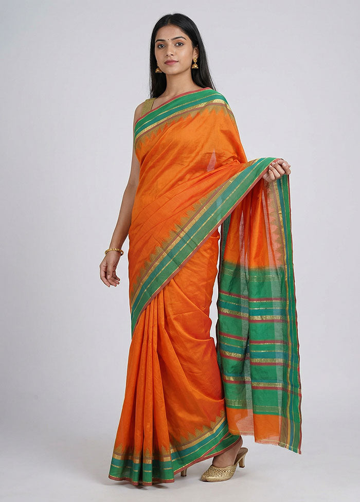 Rust Kanjivaram Silk Saree With Blouse Piece